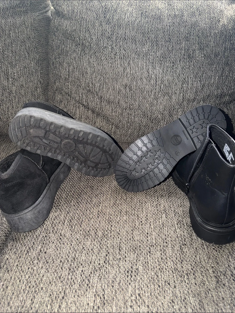 Black Platform Suede Slip-On Booties + Black Leather Star Ankle Boots - 2 Pairs
